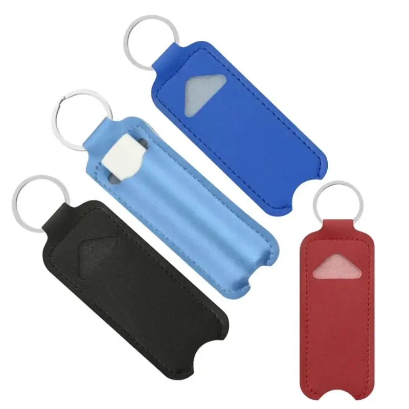1Pcs PU Leather Lipstick Keychain Bag Colorful Key Holder Lip Balm Case Simple Keychain Holder
