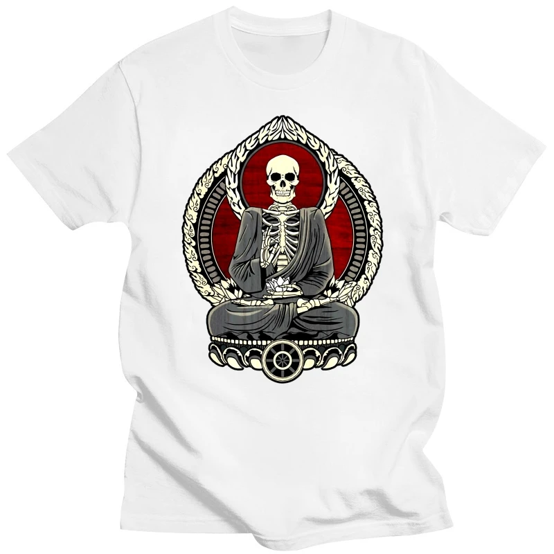 Starving Buddha OM Skull Skeleton T Shirt Dia de los Muertos 100% Cotton Men's Short Sleeve Tees Buddhism Meditation Men Tshirt