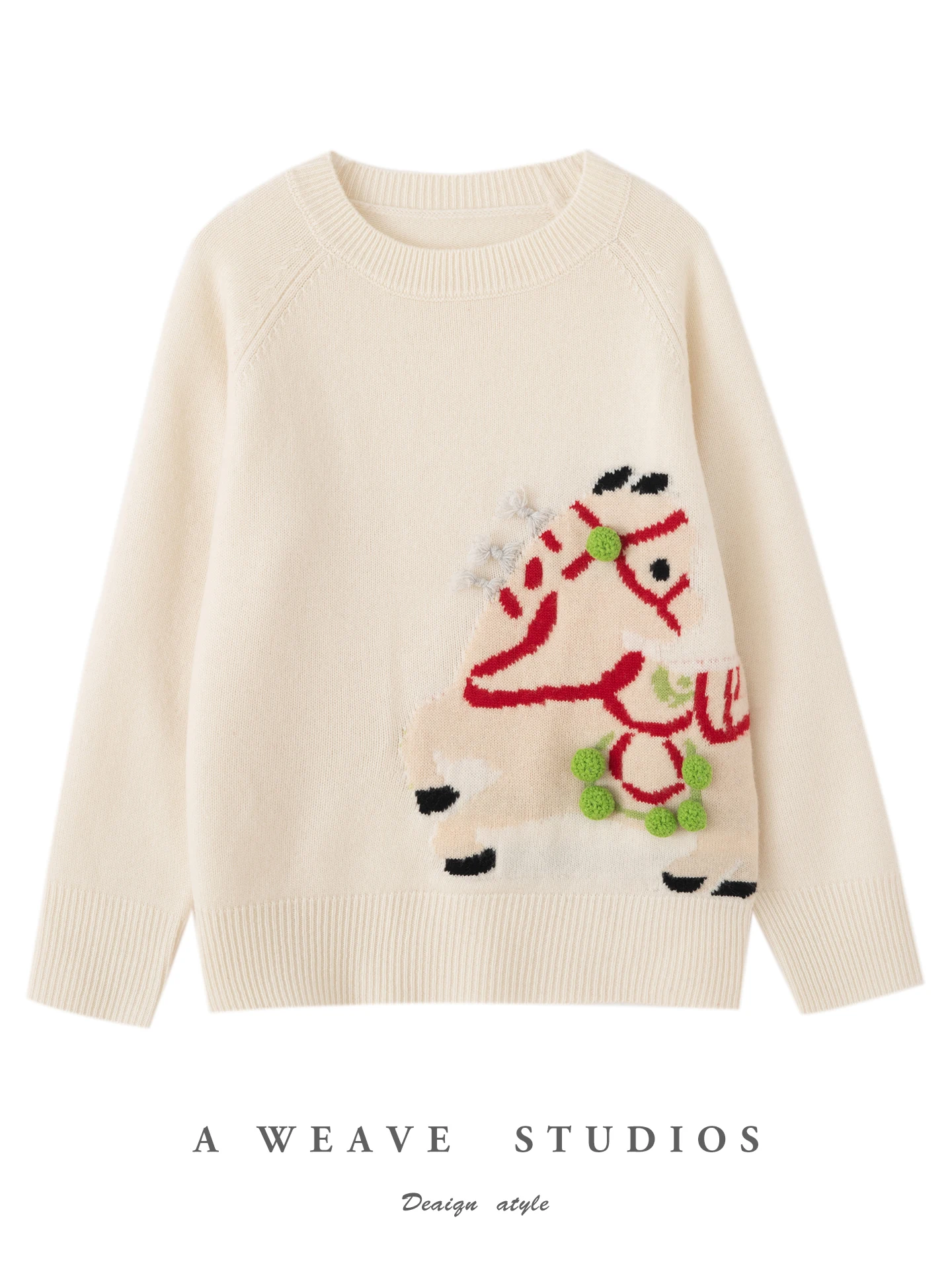 Frauen Reiner Wolle Pullover Pullover Herbst Winter Oansatz Soild Stickerei Jacquard Pony Lose Stricken Langarm Tops High-end