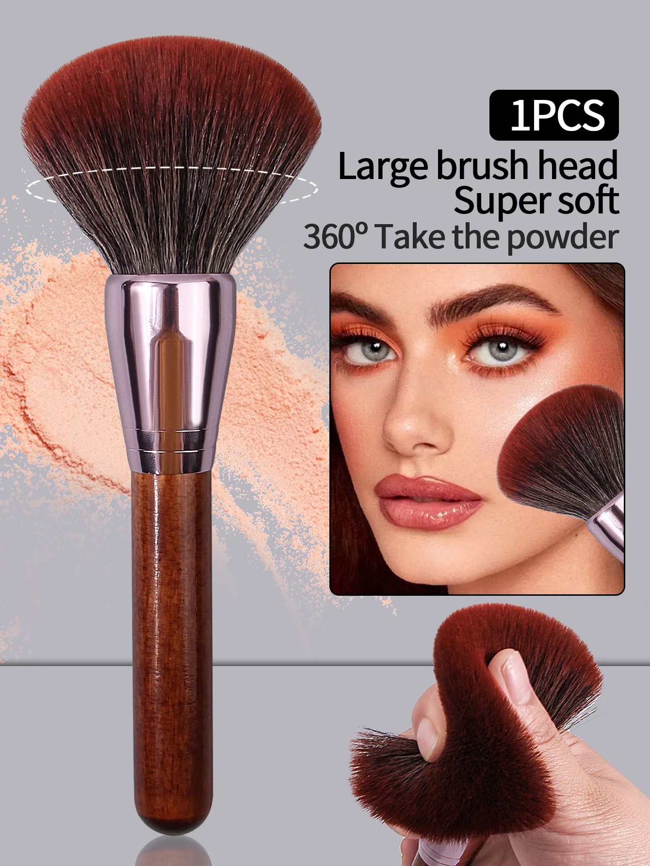 Pincel de maquiagem com cabo de madeira, retrô e elegante, pó fosco, pincel de blush conveniente, pincel de contorno de pó solto, 1 peça