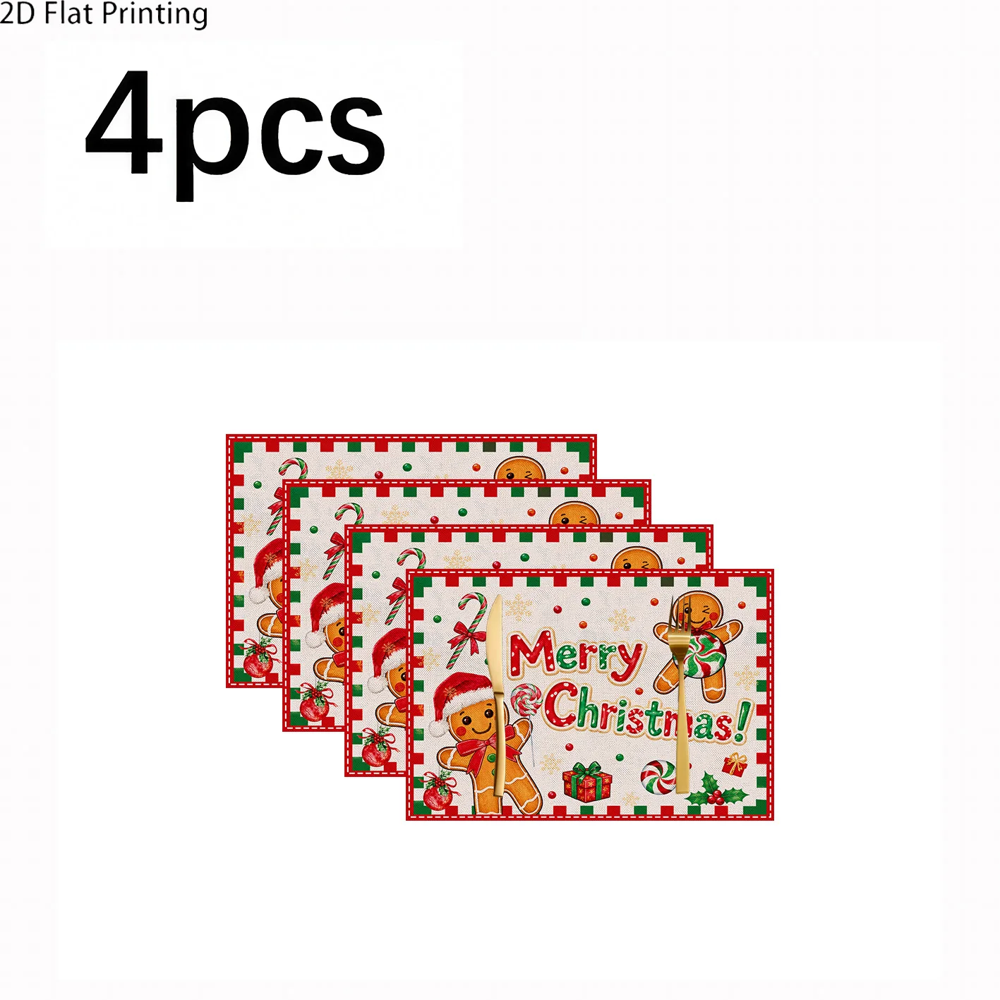 4pcs, Christmas Gingerbread for Man Placemat Set | Cartoon Sweet Christmas Style | Winter Christmas Limited Edition