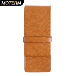 Moterm Genuine Leather Flap Pen Bag with Magnetic Attraction for Three Pens Pebbled Grain Pencil Case Stationary Pen Pouch