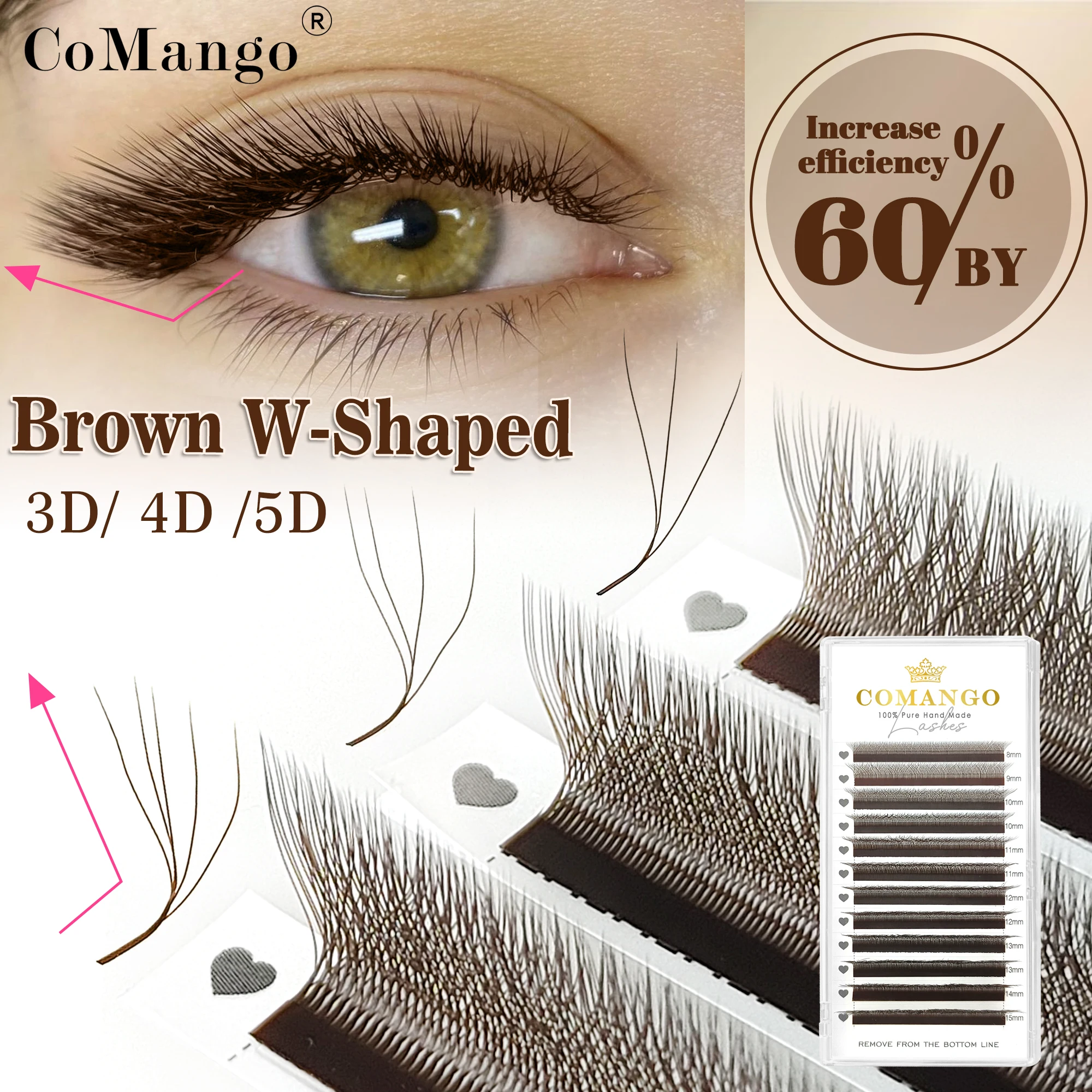 

CoMango W Shaped 3D 4D 5D Automatic Flowering Brown Premade Fans Fake Eyelashes Extensions Cosmetics