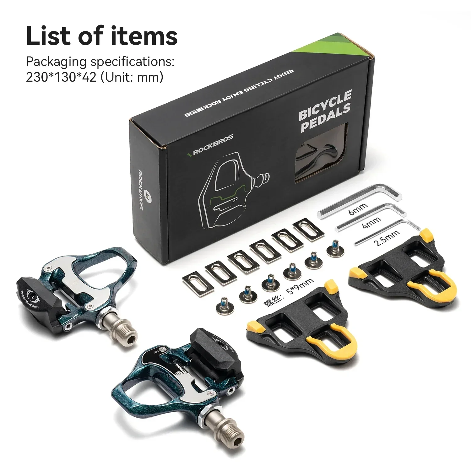 ROCKBROS BIKE PEDALS Flat cleat platform locking pedal SPD Aluminum with locking plate Bicycle locking pedal Anti-skid lock MTB