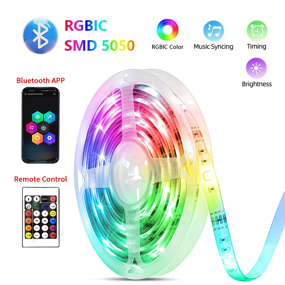 

Светодиодная лента Smart APP RGBIC, водонепроницаемая гибкая лента коммерческого класса, гибкая лента для гостиной, бара, атмосферное украшение