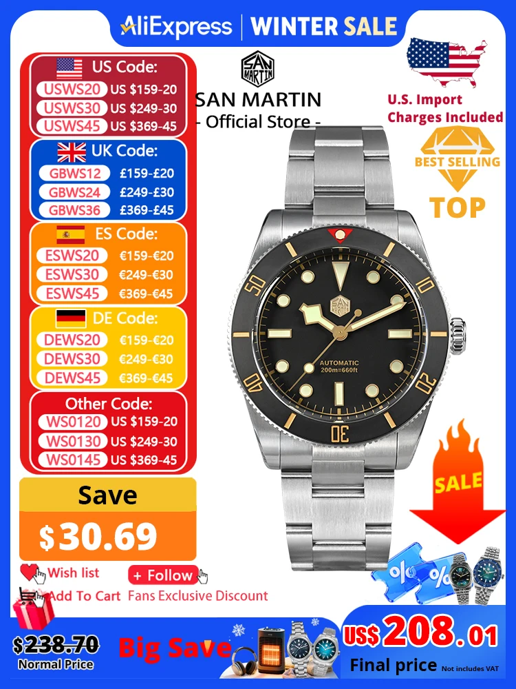 San Martin новые 37 мм BB54 винтажные дайверские часы NH35 автоматические механические мужские наручные часы с сапфировым стеклом светящиеся водонепроницаемые 200 м SN0138