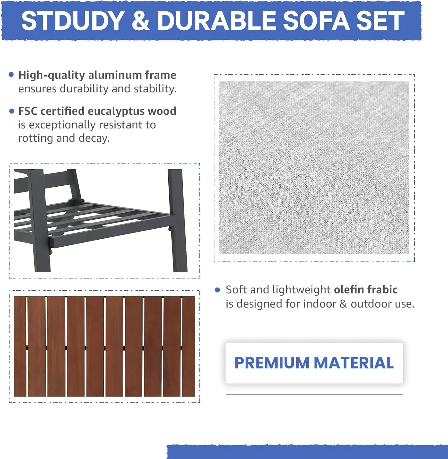 Soleil Set furnitur teras aluminium Jardin, dengan sandaran tangan & meja kopi permukaan kayu Solid bersertifikasi FSC