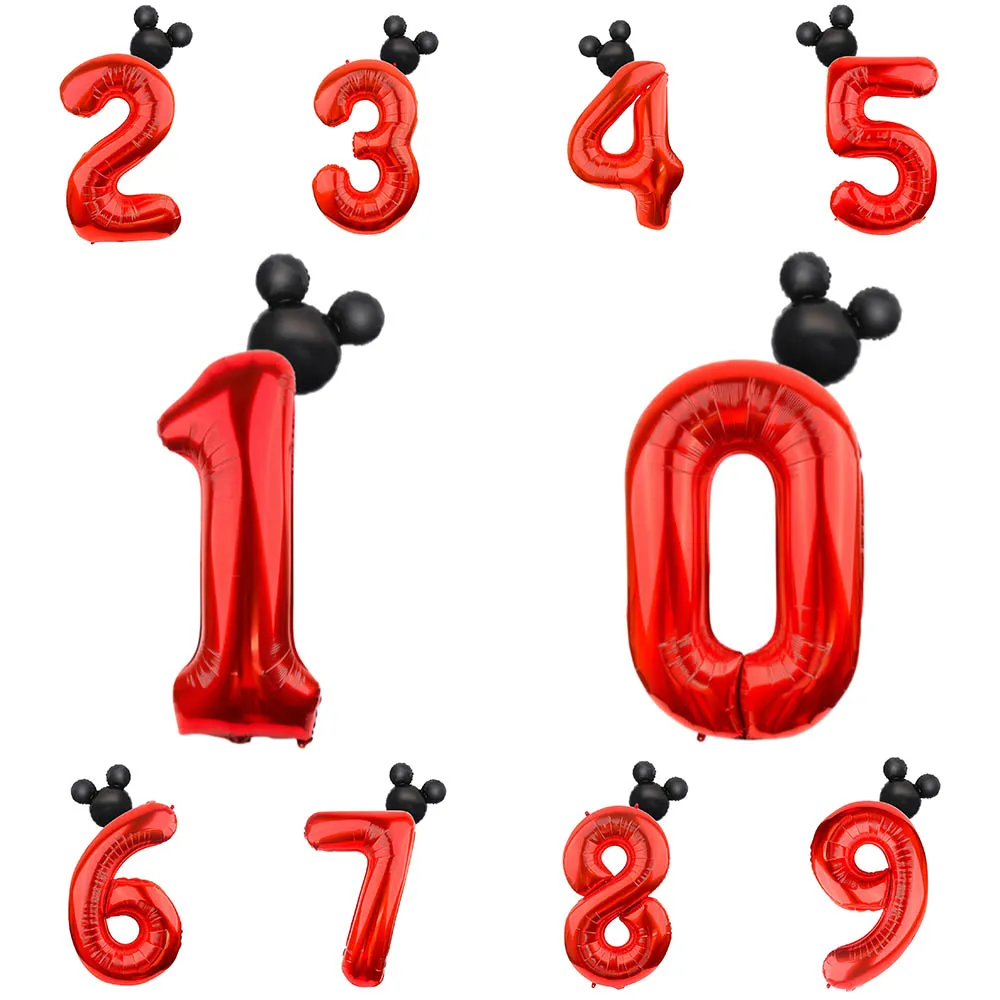 2 PCS 40Inch Red Foil Balloons 0-9 Number Mickey Head Balloons Kids Toy Happy Birthday Wedding Party Decora Baby Shower