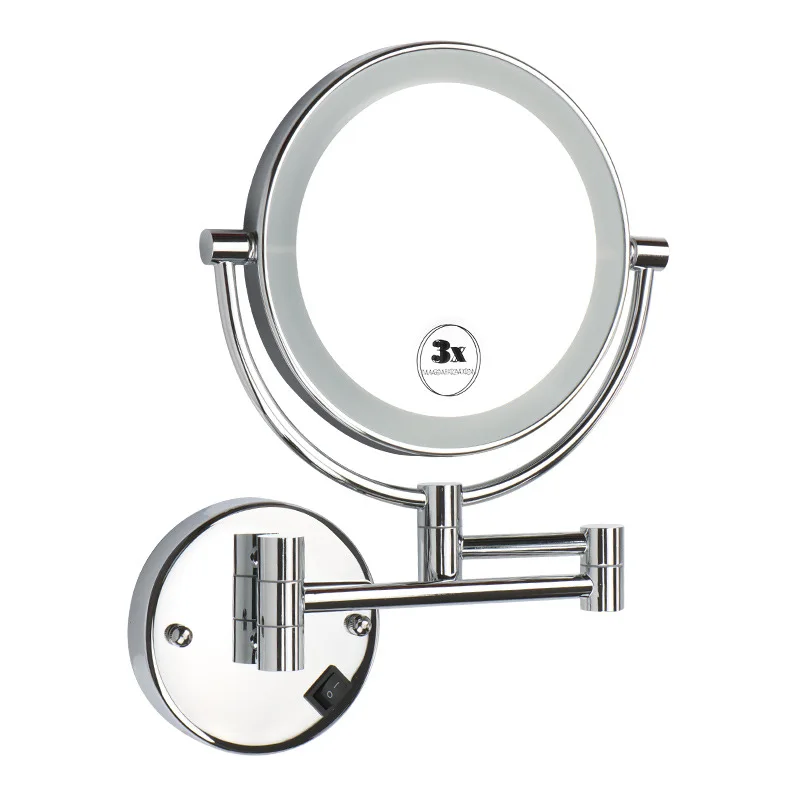 

Retractable bathroom with lamp Double-sided rocker mirror Beauty mirror Folding hotel glass Sub-wall-mounted