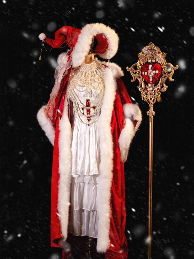 Catharina de Grote wordt gekroond met katoen gewatteerde imitatie vossenhaar rode fluwelen cape Kerstmis Nieuwjaar jurk