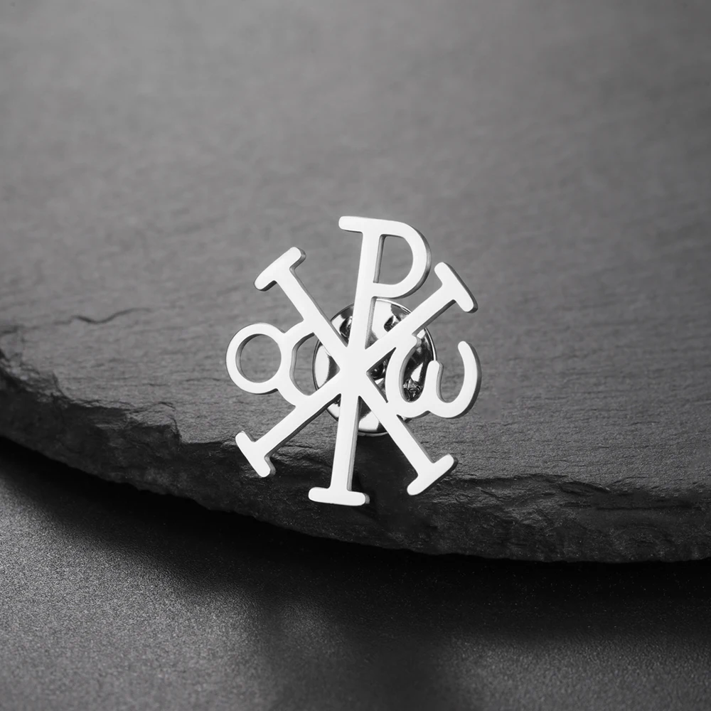 Dawapara Chi Rho Kreuz-Brosche Christogramm Griechisches Symbol Religiöser Jesus Christlicher Schmuck aus Edelstahl – Detail 11