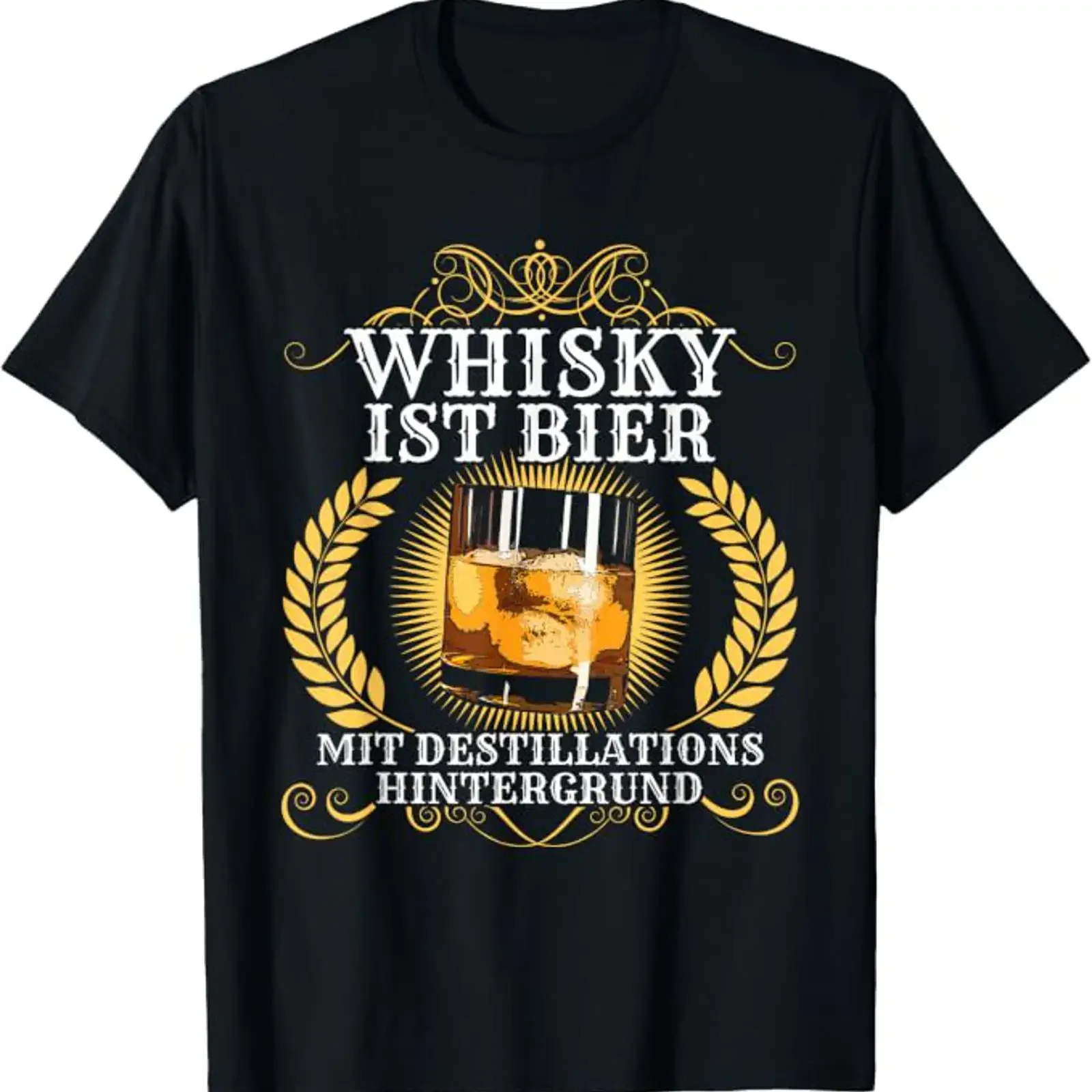 Funny Whiskey T Shirt with Distillations Background German Language vintage Washed Casual Soft graphic homme fashion