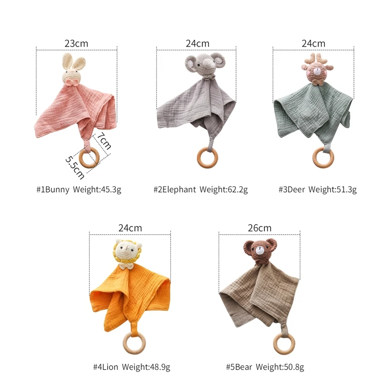 Baby Sleeping Toy Soother Towel Bib Animal Rabbit Doll Infants Soft Comfort Bib Wooden Teether Ring Baby Nursing Accessories