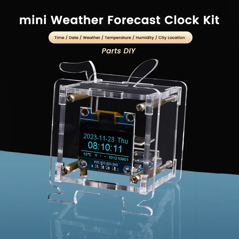 DC5V ESP8266 DIY Electronic Kit Mini Weather Forecast Clock Kits OLED Display Connect with Shell DIY Soldering Project