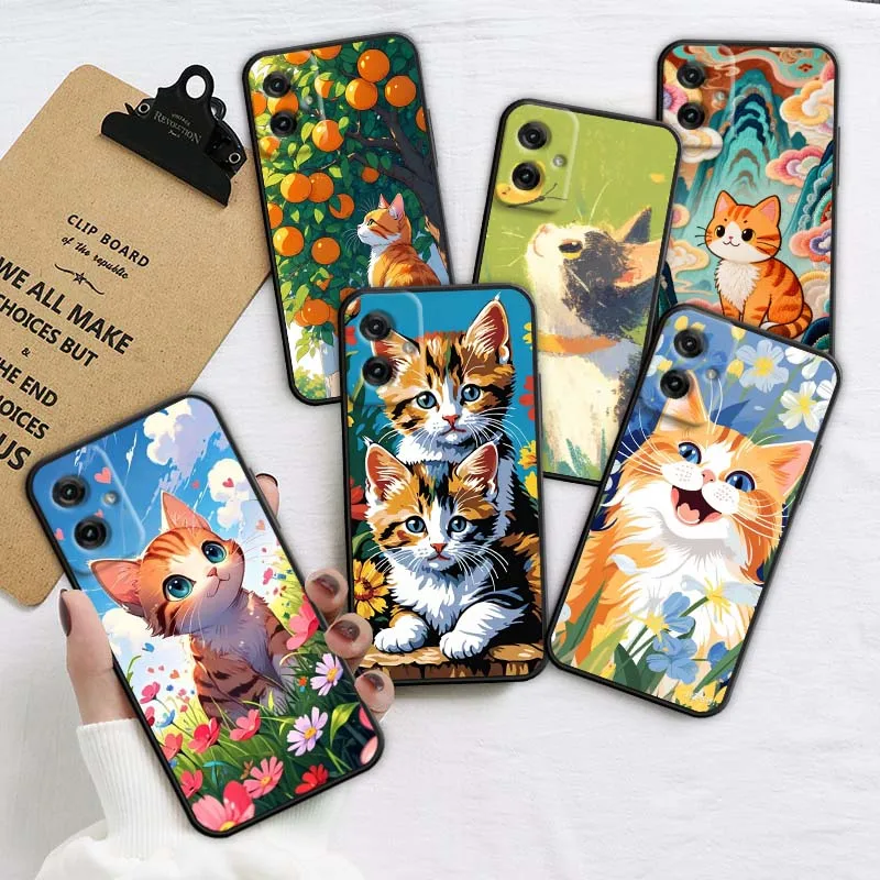 

Popular Art Cat Flower For Motorola G85 Edge 50 G24 G35 G14 G04 40 G72 G34 G31 G Stylus G54 G13 G32 5G Black Phone Case