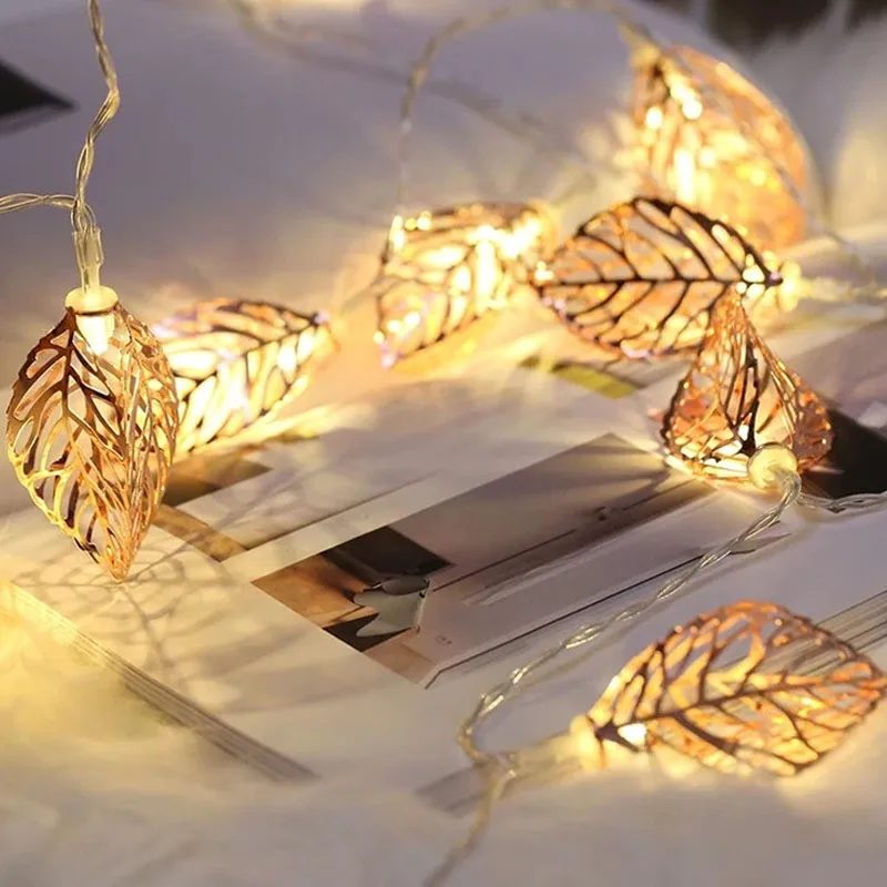 New 10/20 LED Garland Light String Battery Power Leaves Style Christmas Valentine's Day Living Room Garden String Lights Decor