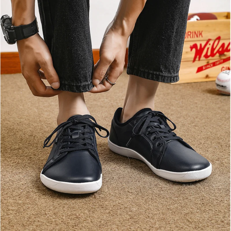 Mens Leather Wide Barefoot Shoes Unisex Plus Size Male Outdoor Minimalist Sneakers Women Zero Drop Casual Comfort Walking Flats