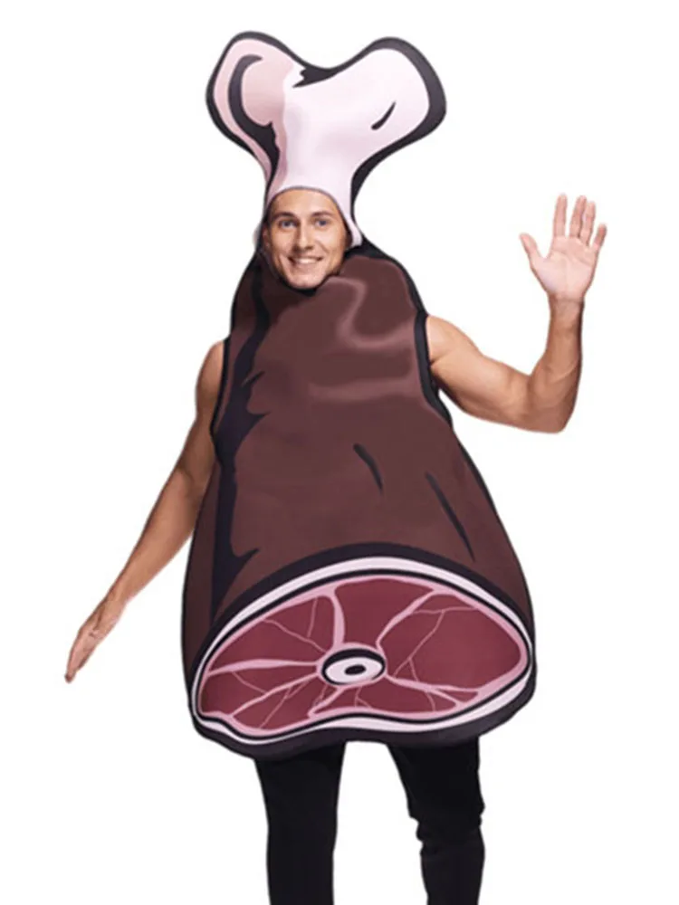 

Забавный костюм ветчины на Хэллоуин для взрослых, Cany, ежегодное собрание, наряд в рубчик с мясом, одежда для выступлений, материал полиэстера