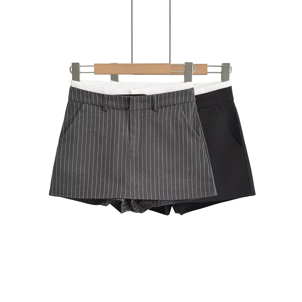 

Summer New Product Women's Vintage Stripe Contrast Spliced Double Waist A-line High Waist Slim Skirt