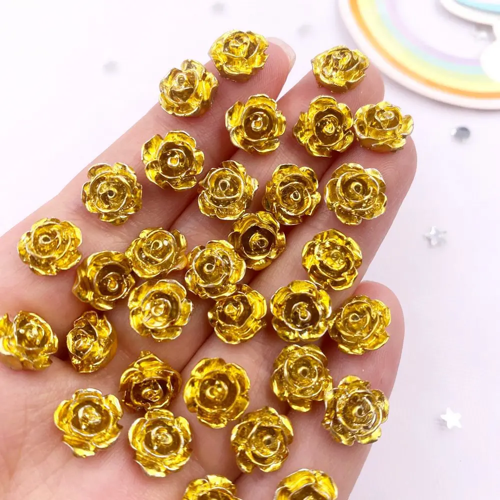 40pcs Resin Cute Crystal Golden Rose Art Nail Flatback Rhinestone Appliques DIY Wedding Scrapbook Decor Crafts SF559