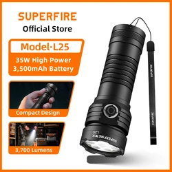 NEW SUPERFIRE L25 Rechargeable led flashlight 3700LM Super Bright Torch 35W powerful With battery Type-C Fishing Camping Lantern