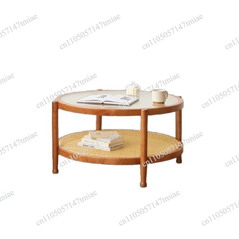 

Rattan Changhong Glass Living Room Household Small Apartment Simple Modern Black Retro Wabi Sabi Round Edge Few