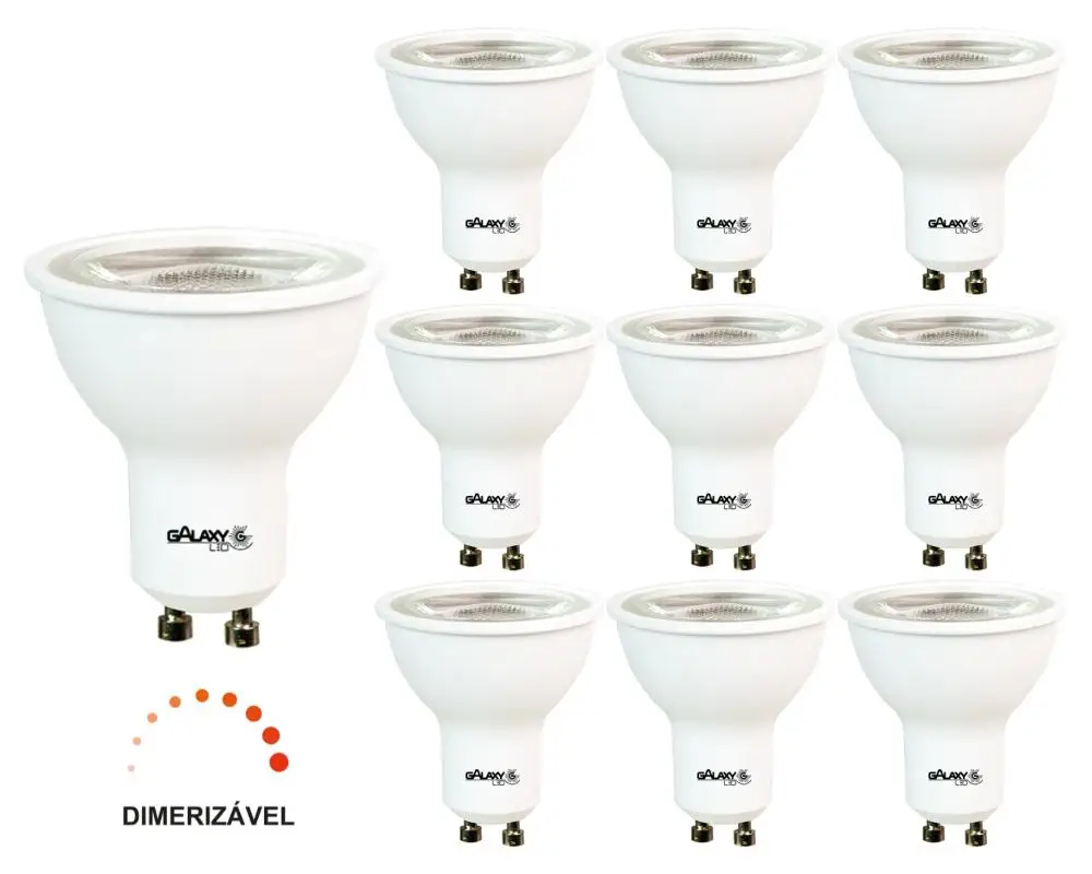 Kit 10 Led Lamps Dicroica MR16 7W Gu10 6000K Dimmable