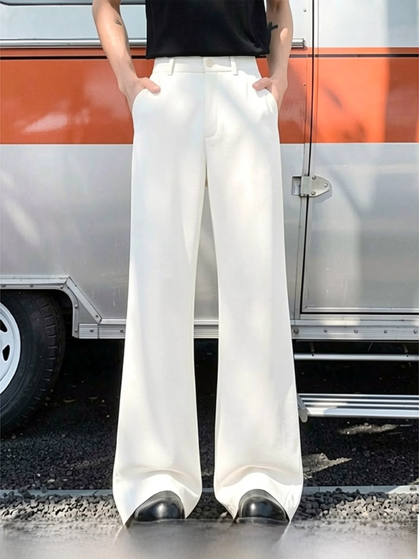 

Men's Casual Wide Leg Suit Pants High Waist Loose Fit Drapey Stylish Spring 2026 Trendy Brand Polyester High Waist Loose