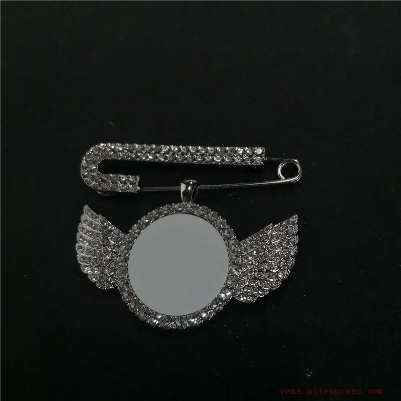 

sublimation blank wings big pin with zircon charms brooches jewelry hot transfer printing consumables 15pcs/lot