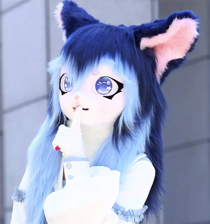Tête en fourrure lapin poupée Animal Cosplay Costume enfant cadeau Fursuit tête Kigurumi Kig masque en fourrure Cosplay Costume
