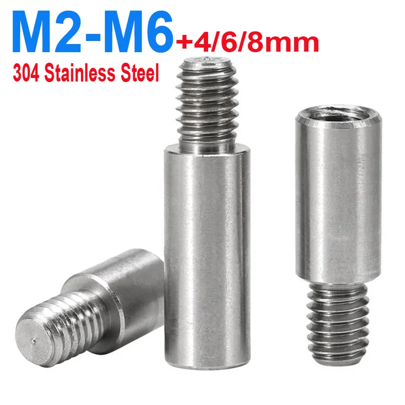 304 Stainless Steel Round Standoff Male To Female Standoff Spacer Screw Bolt M2 M2.5 M3 M4 M5 M6+4/6/8mm