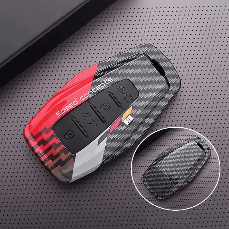 Fashion ABS Carbon Car Key Case Cover Holder Shell For Geely Coolray 4 Buttons Auto Styling Fob Accessories