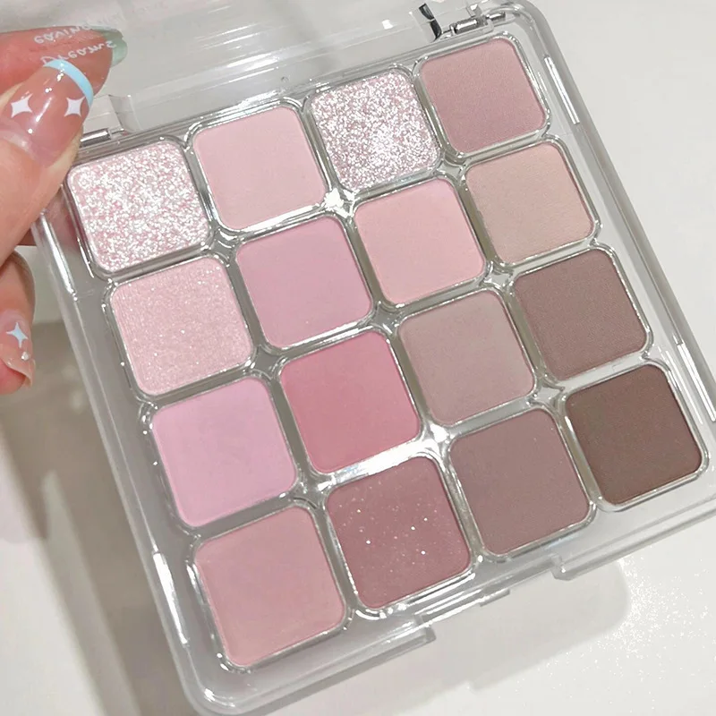 

Палетка теней для век 16 цветов: матовые и шиммерные оттенки, с эффектом «лежачего шелкопряда», для естественного ежедневного макияжа, земляные тона, розовый, синий, серый. Оптом.