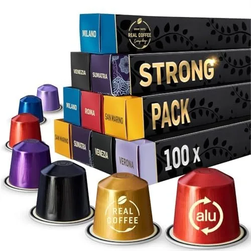 

Strong Espresso Variety Pack for Nespresso | 100 Bold Aluminum Pods | 5 Intense Italian Flavors