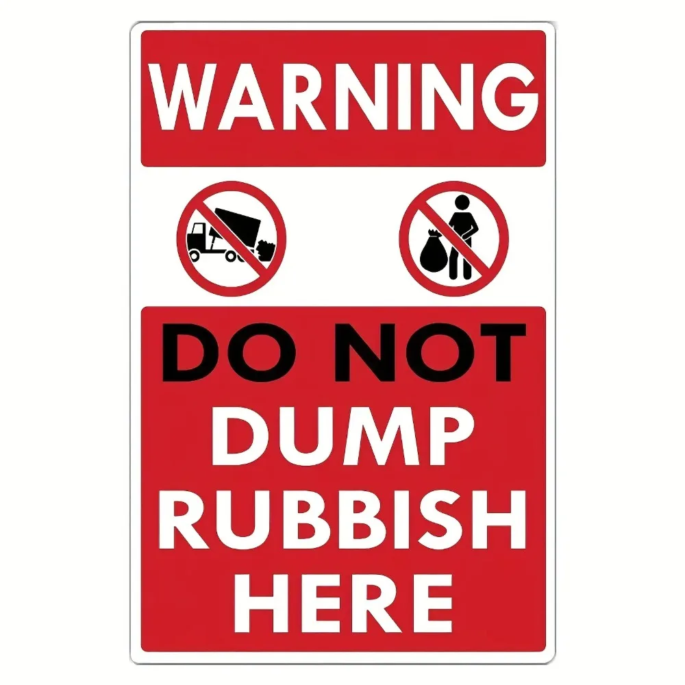 CIFBUY No Dumping Warning Red White Aluminum Wall Art Waterproof Rustproof Metal Decor for Home Office Road Safety