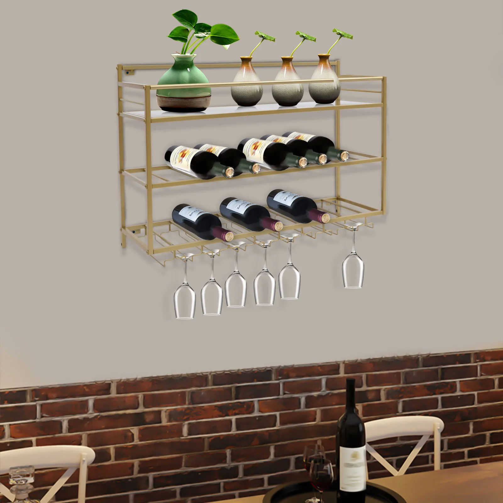 Wall Mounted Wine Racks Rustic Metal Hanging Wine Holder Wine Accessories Wall Mount Bottle Holder Wall Shelf