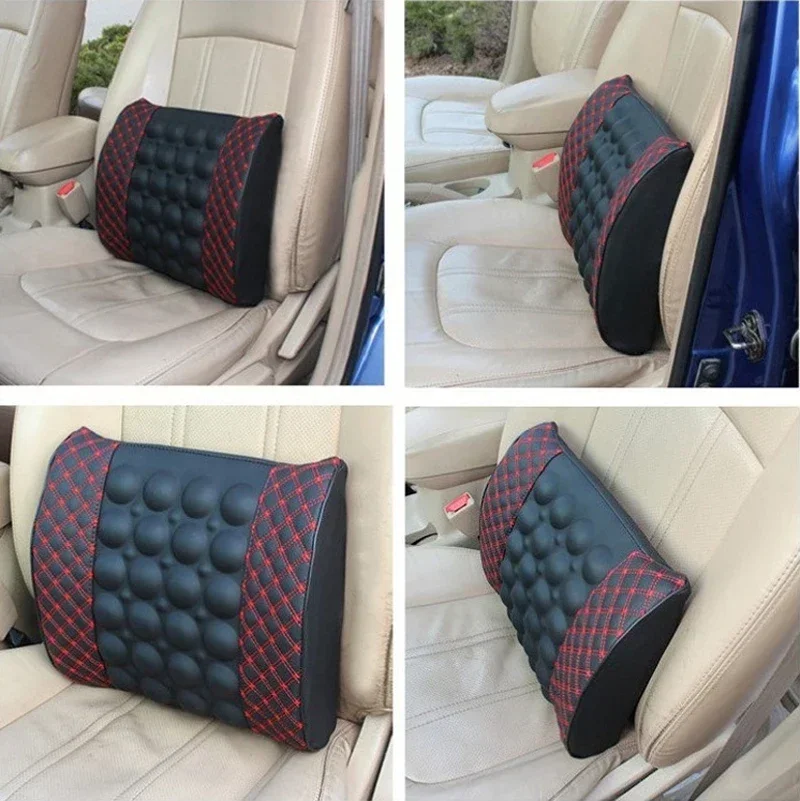 Car 12V Electric Massage Lumbar Cushion Space Memory Cotton Office Seat Support Rest Back Pillow Chair Waist Sofa Cushion