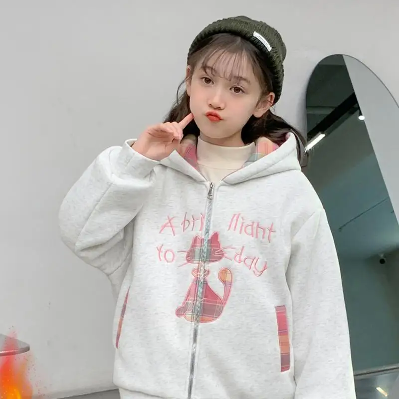 Kawaii Casual Coat Tops Fashion Children S Clothing Girls Hooded Cotton Padded Jacket Thickened 2025 New Winter Warm Hooded Coat