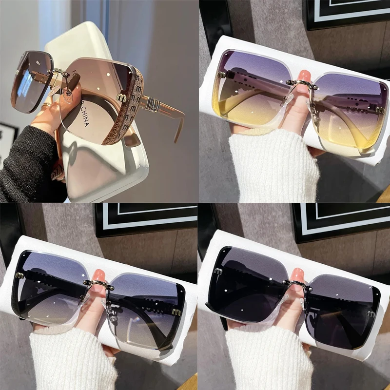 

Солнцезащитные очки 2026 года, новая модная модель, полуоправа, высокое качество, трендовые, простые, для женщин, с мелким блеском.