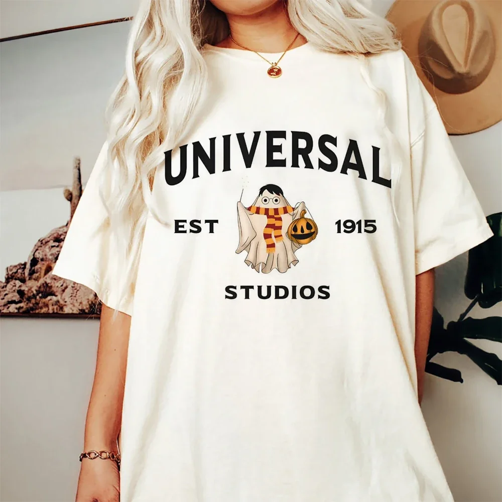 Magical Land Halloween Universal Studios Est 1915 Cartoon Pattern Short Sleeve Printed Basic Halloween Casual Style T-Shirt