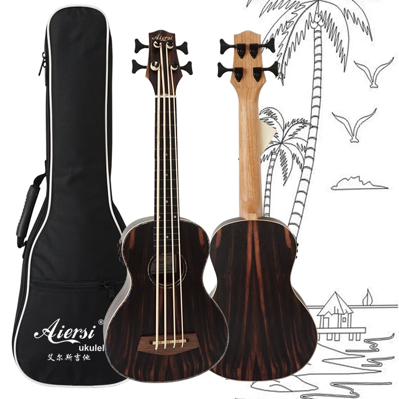 Aiersi Brand Java Ebony Body Electric Bass Ukulele Fretless U Bass Guitar Music Instruments Ukulele Bag