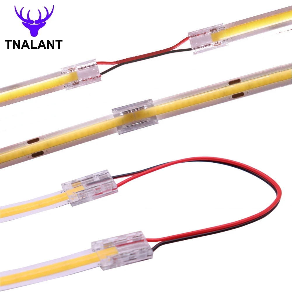 2pin COB LED Strip connettore 8mm 10mm trasparente striscia LED Solderless connettore IP20 COB Tape luci singoli connettori a doppia estremità