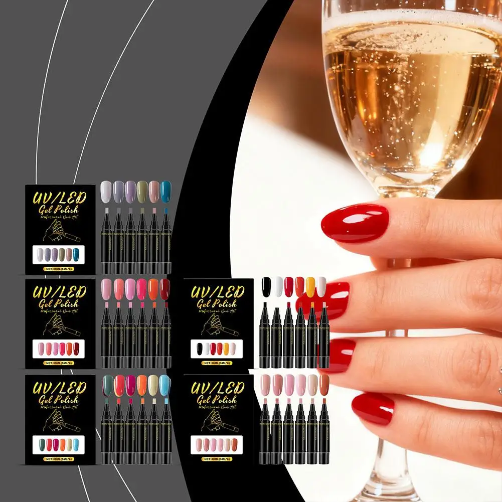 

6pcs 3in1 DIY Nail Art Pen Quick Dry Nails Polish Non UV Gel Paint Pen Multicolor Nail Toe Art Home Manicure Design Beauty Tool