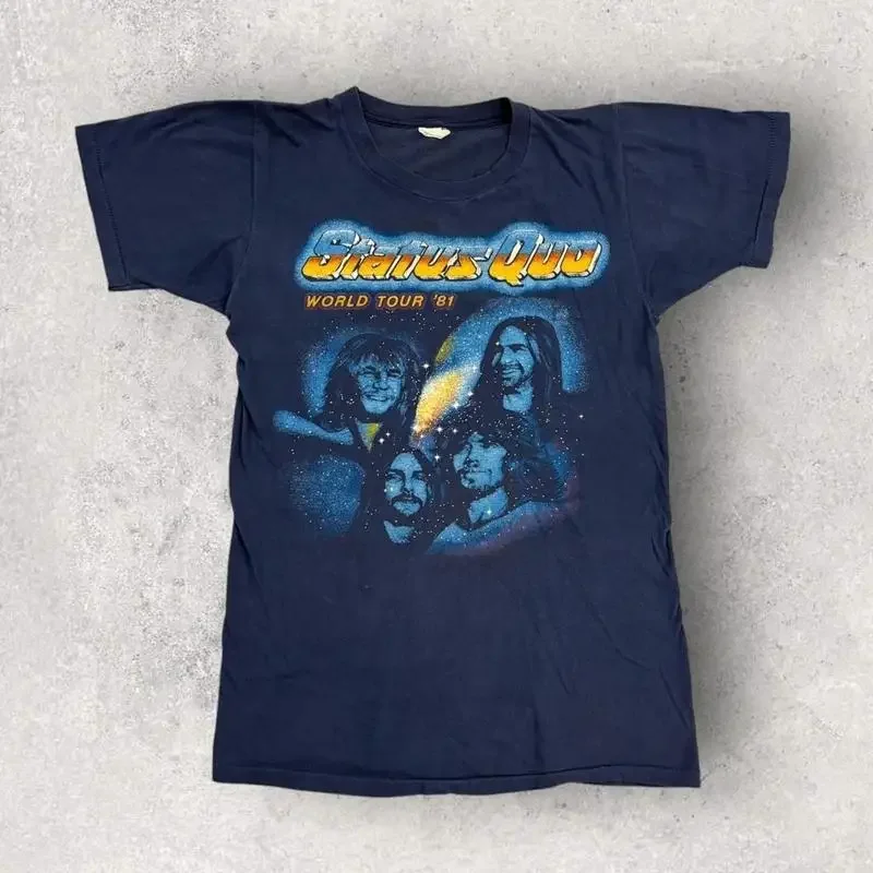 Vintage 80s USA Status Quo World Tour 1981 concert graphic band t shirt