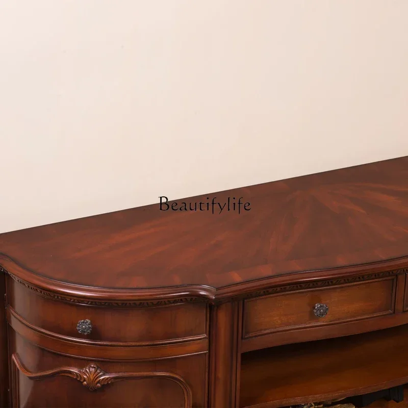 European solid wood TV cabinet Arc American semi-circular storage TV cabinet