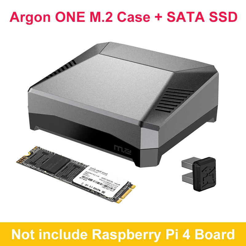 Argon ONE M.2 Case With SATA SSD for Raspberry Pi 4 Model B Aluminum Alloy Shell Enclosure 128GB 256GB 512GB SSD Option