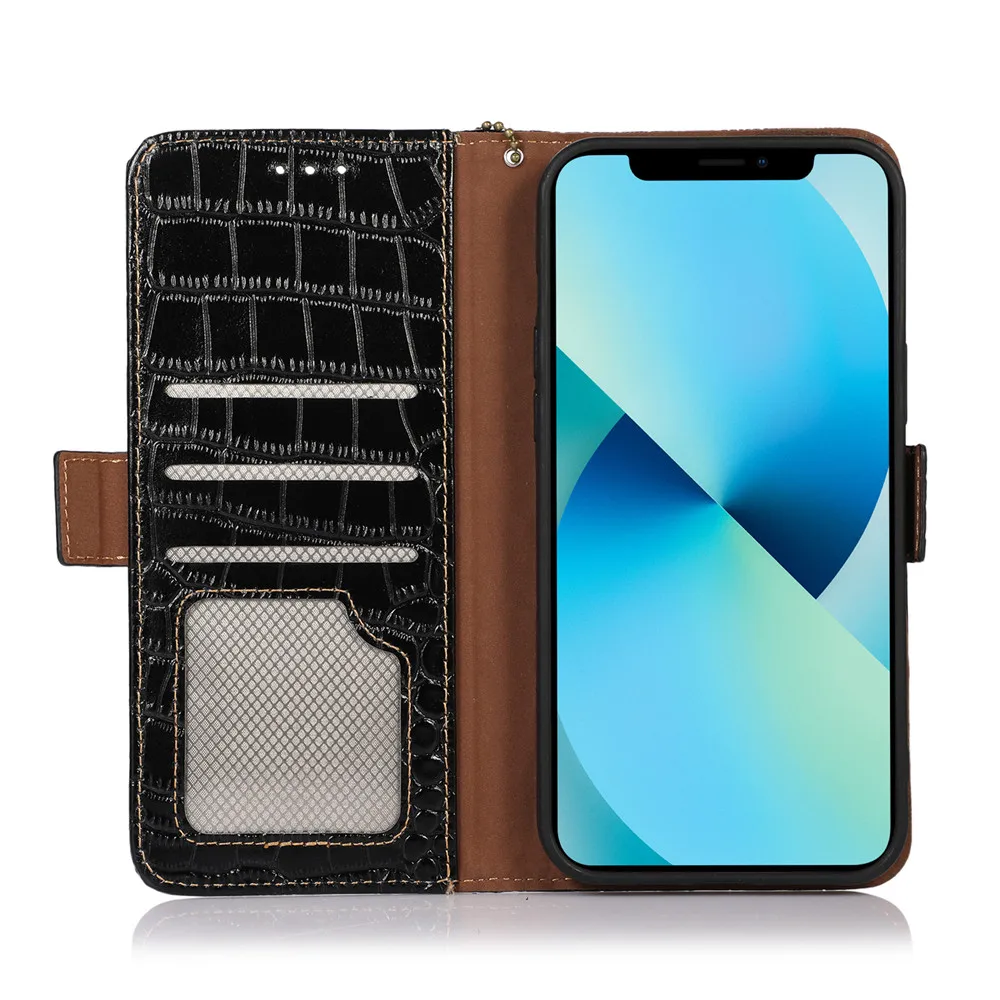 Crocodile Genuine Leather Flip Case For iPhone 16 15 14 13 12 11 Pro Max 8 7 Plus Magnetic Wallet Card Slots All-inclusive Cover