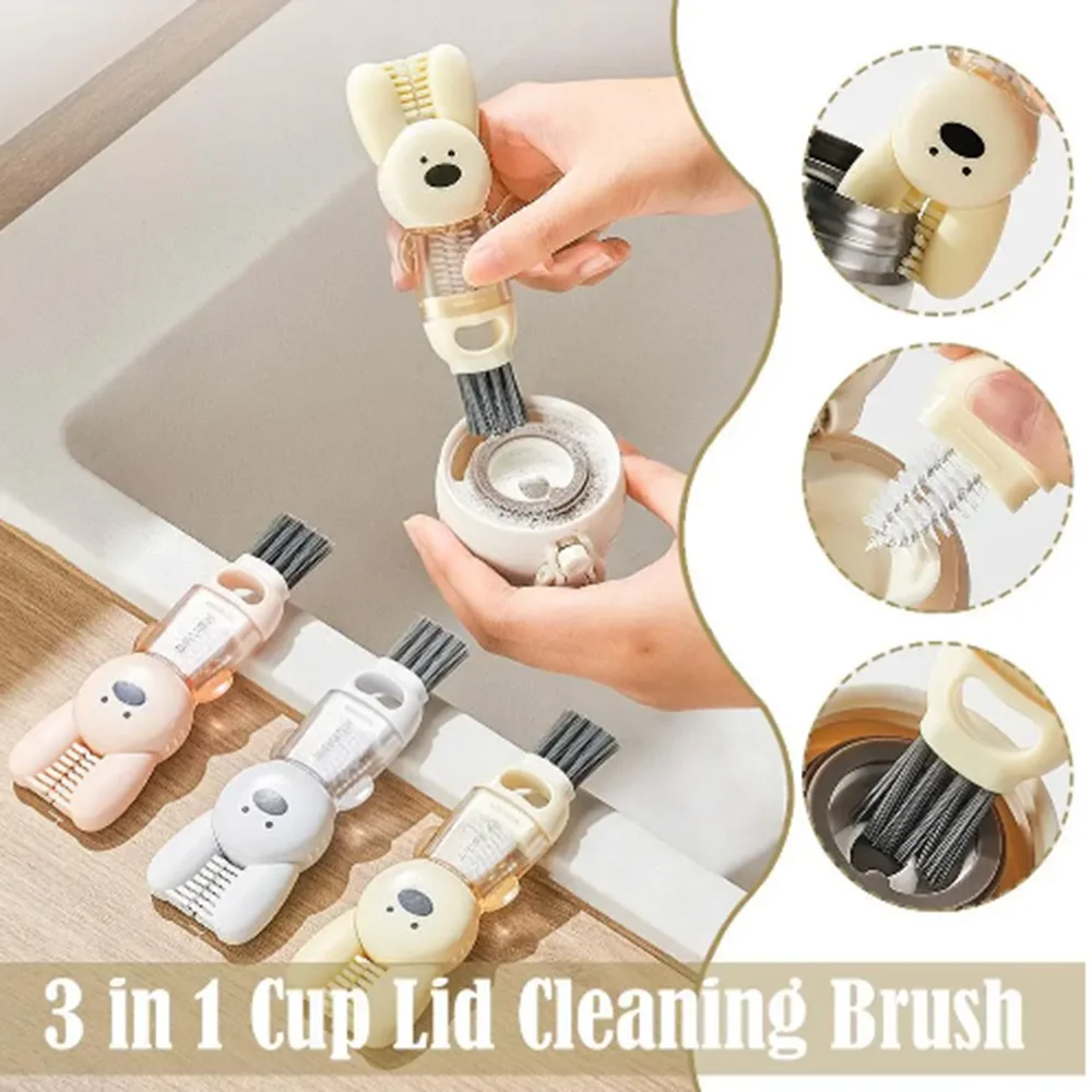 Cute Rabbit Cup Lid Brush Groove Cleaning Brush Three-in-one Cup Lid Brush Baby Bottle Cleaning Brush