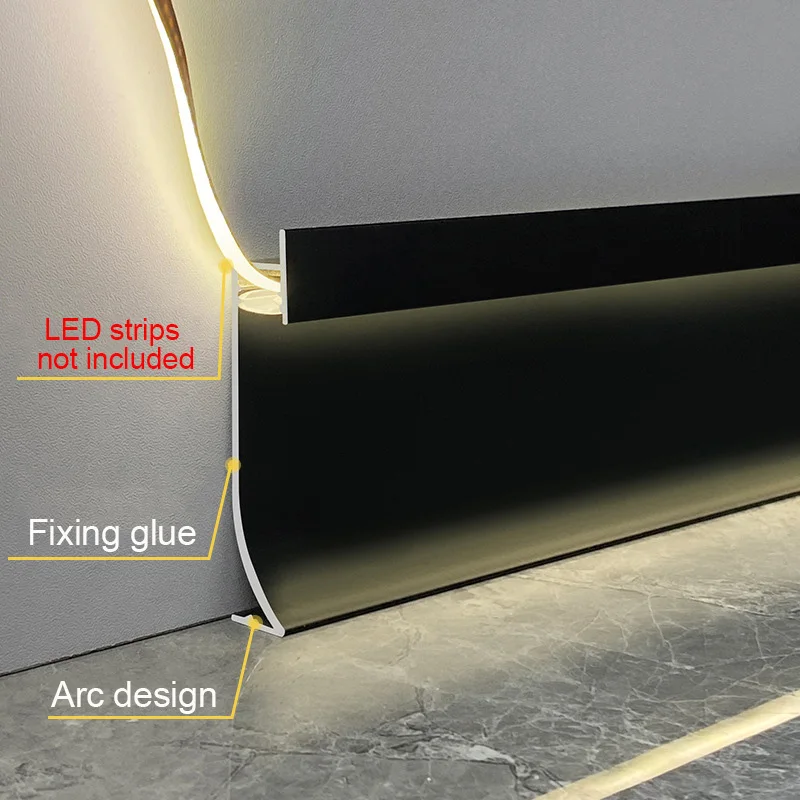 H40/65mm Skirting Line Border Aluminum Profile Embedded Hidden LED Baseboard Wall Corner Decor Linear Light