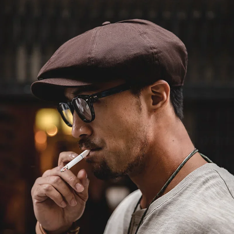 Maden Vintage Men's Newsboy Hat Coffee Adjustable Octagonal Hat Daily Wear Fashionable Painter All-match Cap for Fall and Winter